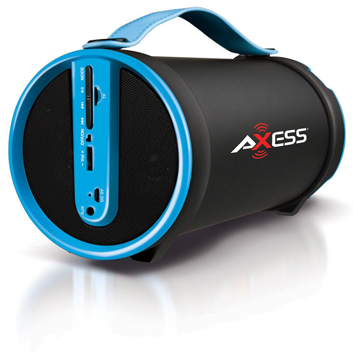 Axess Blue Portable Bluetooth IndoorOutdoor 2.1 HiFi Cylinder Loud Speaker with BuiltIn 4 Inch Sub