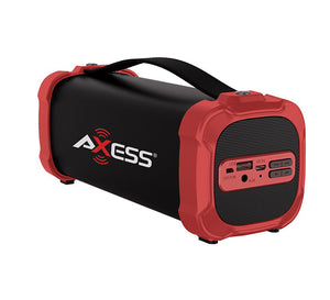 AXESS Indoor/Outdoor Bluetooth Media Speaker 3.5mm Line-In Jack Rechargeable Battery Subwoofer Red